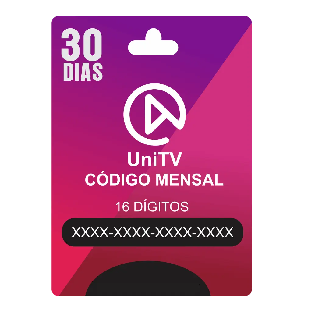 Cartão de recarga UniTV mensal 30 dias com código de ativação de 16 dígitos para renovar assinatura UniTV
